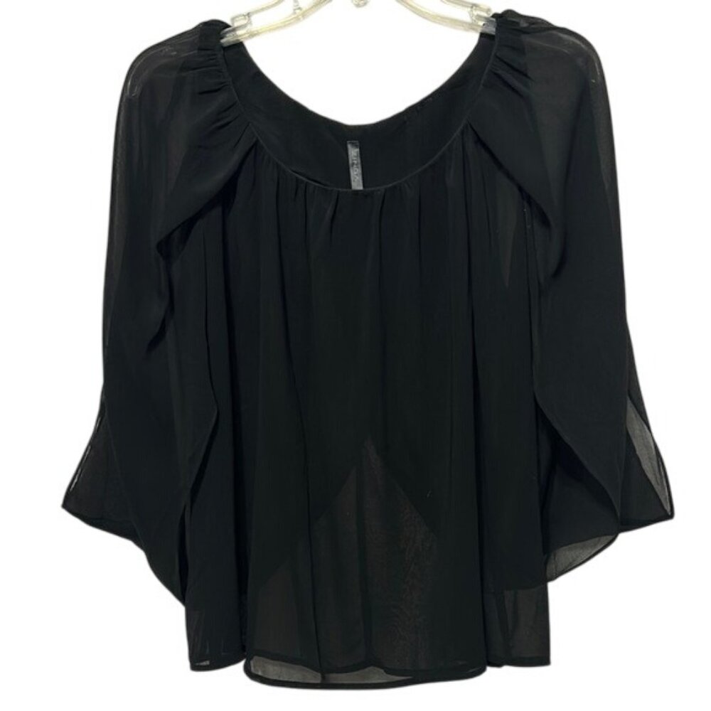 Zinga Sheer Black Flowy Sleeve Top, Women's Large